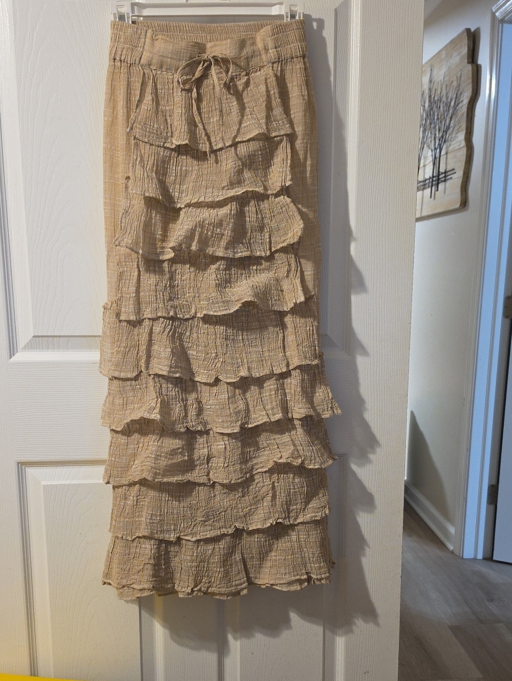 Tiered Ruffle Maxi Skirt in Beige